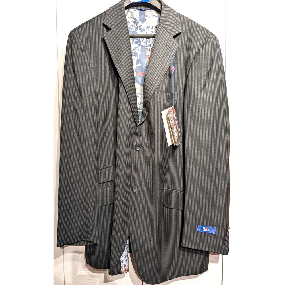 Billy London Jacket Mens 44L Gray Pinstripe Blazer Coat Two Button 10-BL2292 NWT